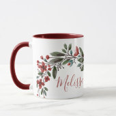 Mug Monogramme floral de Bourgogne personnalisé Nom (Gauche)