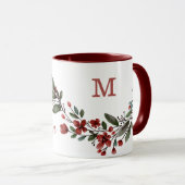 Mug Monogramme floral de Bourgogne personnalisé Nom (Devant droit)