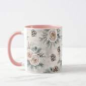Mug Monogramme floral de cônes de pin de Noël rose ten (Gauche)