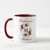Mug Monogramme floral de demoiselle d'honneur de (Gauche)