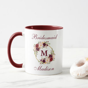 Mug Monogramme floral de demoiselle d'honneur de