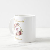 Mug Monogramme floral de demoiselle d'honneur d'or de (Devant gauche)