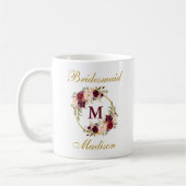 Mug Monogramme floral de demoiselle d'honneur d'or de (Gauche)