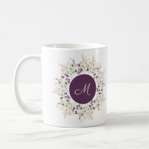 Mug Monogramme floral de fleur sauvage violette