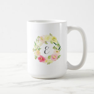 Mug Monogramme floral de la guirlande d'aquarelle