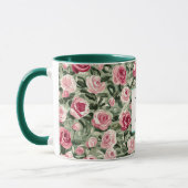 Mug Monogramme floral de roses roses vert sarcelle rom (Gauche)