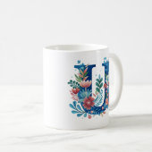Mug monogramme floral décoratif U (Devant droit)