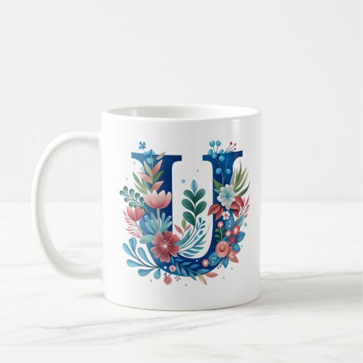 Mug monogramme floral décoratif U (Gauche)