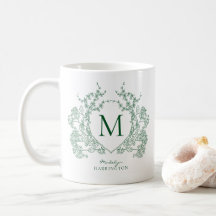 Monogramme floral élégant vintage vert