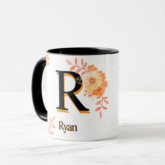 Mug Monogramme Floral - Élégante Lettre R Coffee C (Devant gauche)