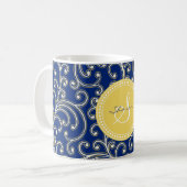 Mug Monogramme floral girly élégant de motif de bleu (Devant gauche)