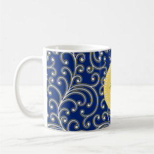 Mug Monogramme floral girly élégant de motif de bleu