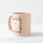 Mug Monogramme Floral I Nom Personnalisé & Cadeau Init (Devant gauche)