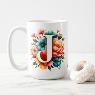 Mug Monogramme floral J avec fleurs pastel