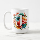 Mug Monogramme floral J avec fleurs pastel (Gauche)