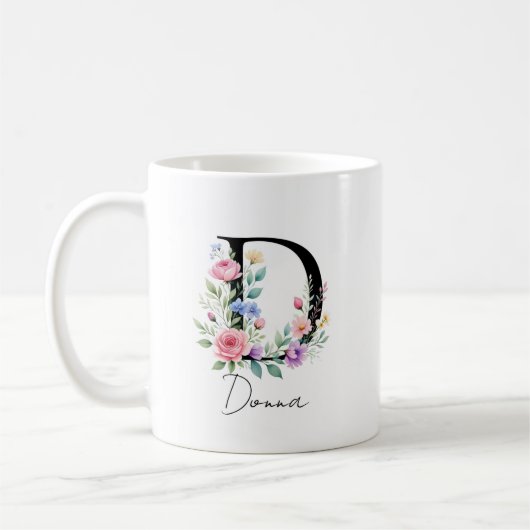 Mug Monogramme floral – Lettre D (Gauche)
