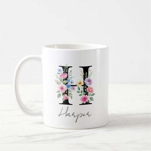 Mug Monogramme floral – Lettre H (Gauche)