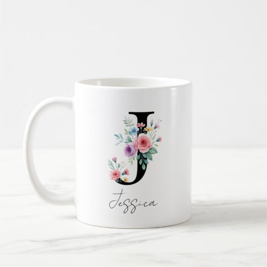 Mug Monogramme floral – Lettre J (Gauche)