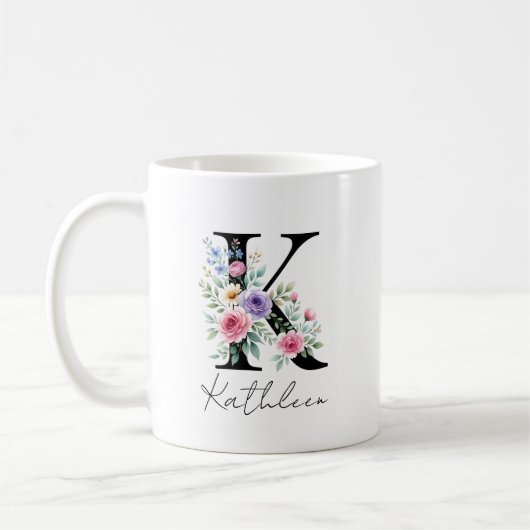 Mug Monogramme floral – Lettre K (Gauche)