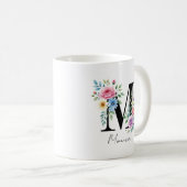 Mug Monogramme floral – Lettre M (Devant droit)