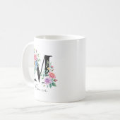 Mug Monogramme floral – Lettre M (Devant gauche)