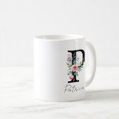 Mug Monogramme floral – Lettre P (Devant droit)