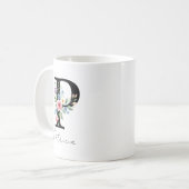 Mug Monogramme floral – Lettre P (Devant gauche)