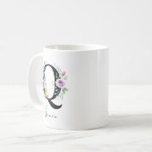 Mug Monogramme floral – Lettre Q (Devant gauche)