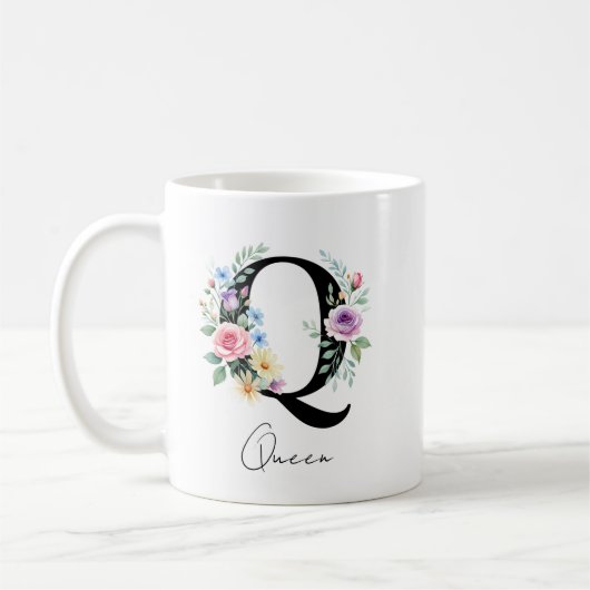 Mug Monogramme floral – Lettre Q (Gauche)