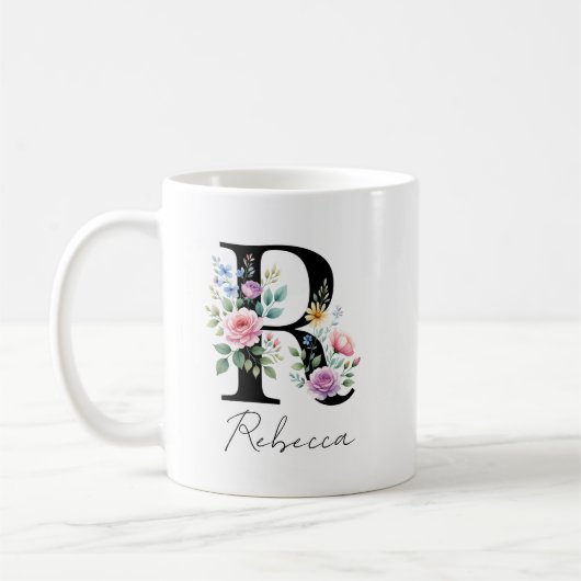 Mug Monogramme floral – Lettre R (Gauche)