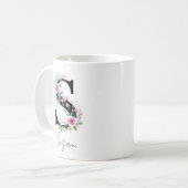 Mug Monogramme floral – Lettre S (Devant gauche)