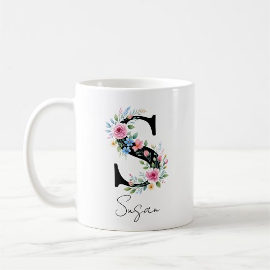 Mug Monogramme floral – Lettre S (Gauche)