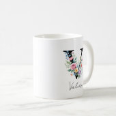 Mug Monogramme floral – Lettre V (Devant droit)