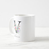 Mug Monogramme floral – Lettre V (Devant gauche)