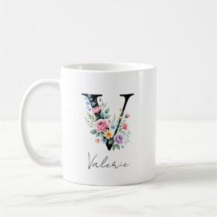 Mug Monogramme floral – Lettre V