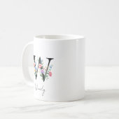 Mug Monogramme floral – Lettre W (Devant gauche)