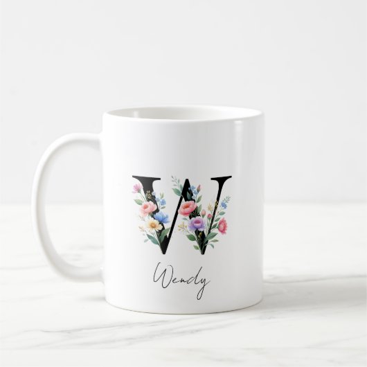 Mug Monogramme floral – Lettre W (Gauche)