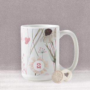 Mug Monogramme floral mauve sage romantique