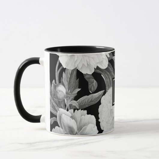 Mug Monogramme floral noir et blanc (Gauche)