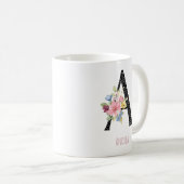 Mug Monogramme Floral Nom A Point Noir (Devant droit)