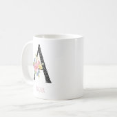 Mug Monogramme Floral Nom A Point Noir (Devant gauche)