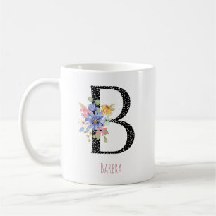 Mug Monogramme Floral Nom B Point Noir