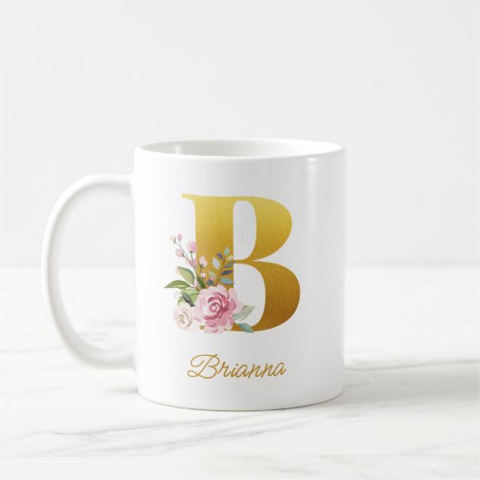 Mug Monogramme floral Nom botanique Initial de demoise (Gauche)