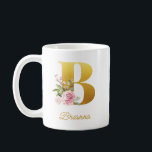 Mug Monogramme floral Nom botanique Initial Demoiselle<br><div class="desc">Nom initial floral design cool et amusant qui est parfait comme un anniversaire,  douches nuptiales,  douches de bébé,  cadeau d'anniversaire de mariage</div>