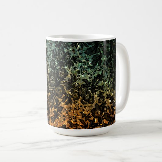 Mug Monogramme floral orange et vert noir (Devant droit)