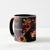 Mug Monogramme floral orange fuchsia élégant (Devant gauche)