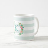 Mug Monogramme floral paradis et rayures (Devant droit)