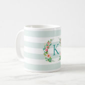 Mug Monogramme floral paradis et rayures (Devant gauche)