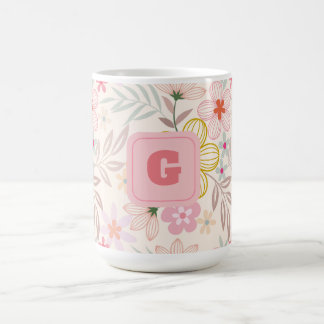 Mug monogramme floral pastel élégant