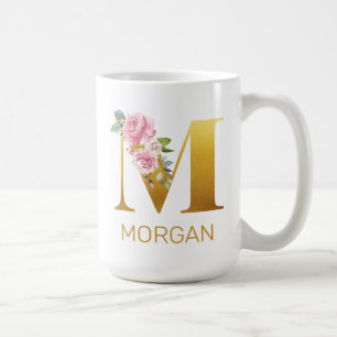 Mug Monogramme floral personnalisé avec initiale du no